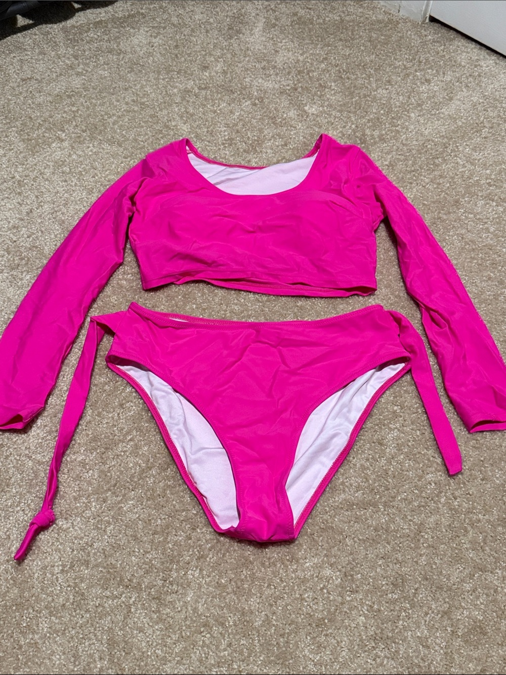 Hot Pink Long Sleeve Bikini Set